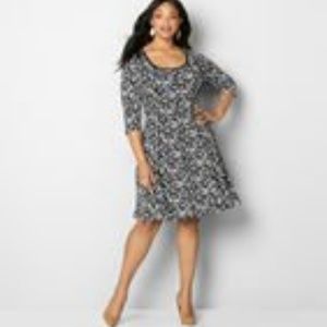 AVENUE PRINT FIT & FLARE DRESS PLUS 14/16